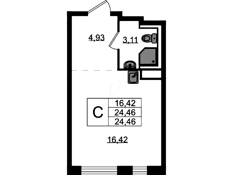 Квартира студия 24.46 м², 12/12 эт., ЖК «Новые Лаврики»